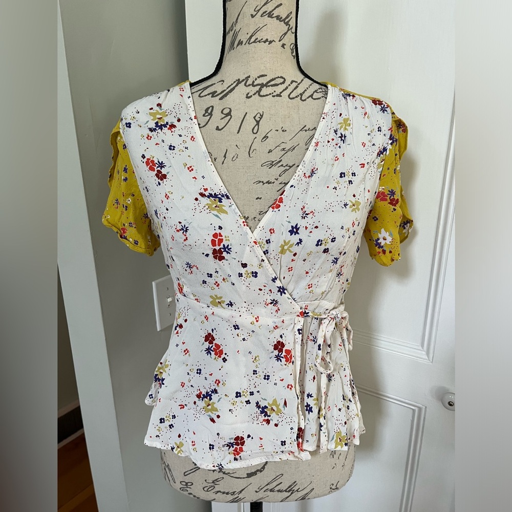 Anthropologie Meadow Rue Floral Wrap Shirt.